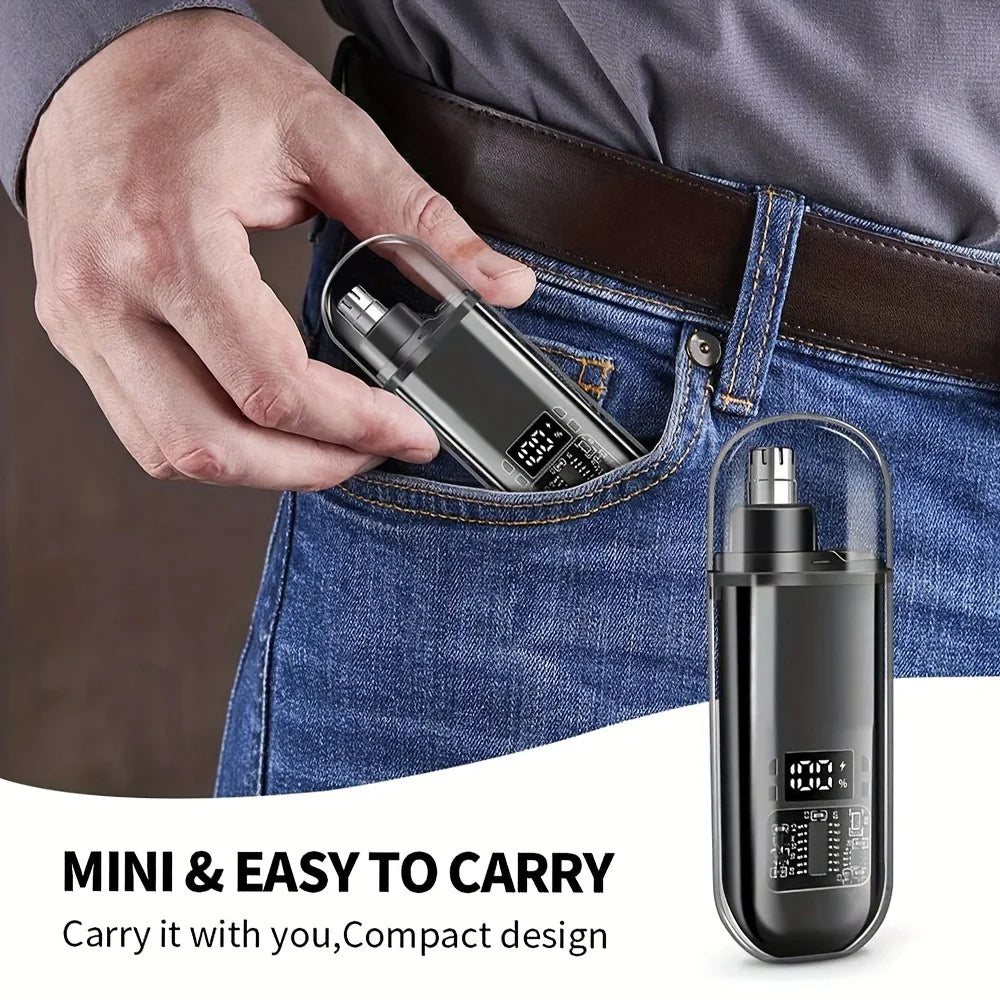 Portable USB Rechargeable Nose & Ear Hair Trimmer – Compact Electric Grooming Clipper for Men