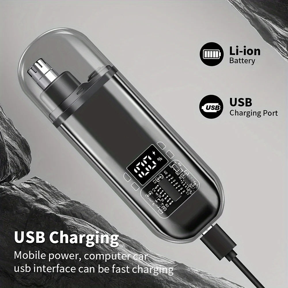 Portable USB Rechargeable Nose & Ear Hair Trimmer – Compact Electric Grooming Clipper for Men
