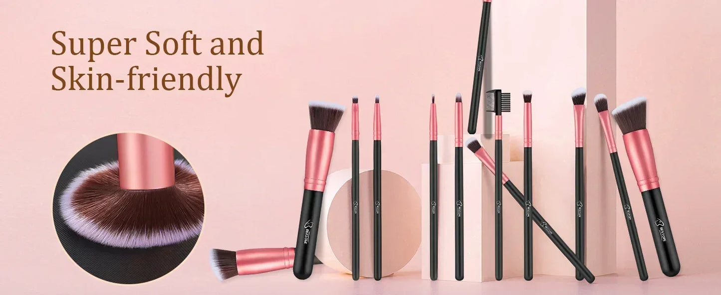 16 Piece Professional Makeup Brush Set with LED Mirror Case – Complete Cosmetic Brush Kit for Foundation, Powder, Eyeshadow, Blush & Concealer