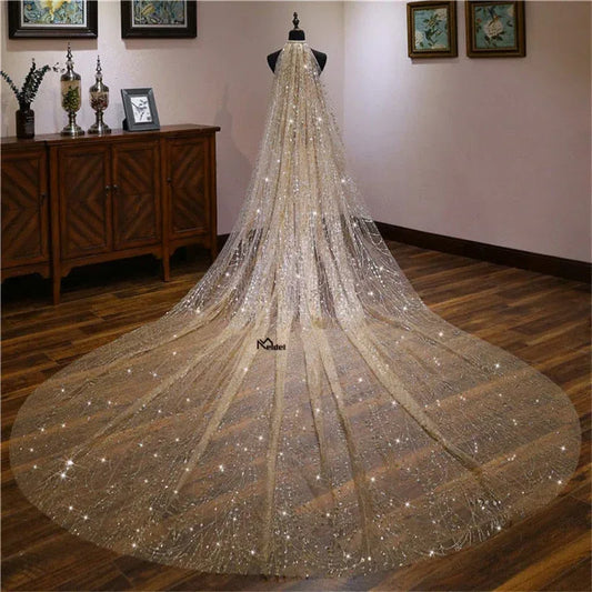 Wedding Bridal Veils, Gold 3 Meters Long Bride Luxurious Cathedral Veil - SpyTrendz