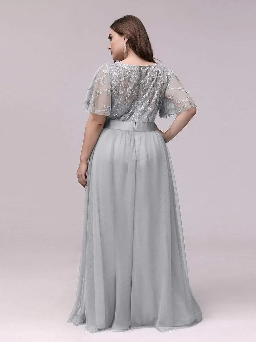 New Plus Size Sparkle Evening Dresses Long A-Line O-Neck Short Sleeve LONG Formal Dresses - SpyTrendz