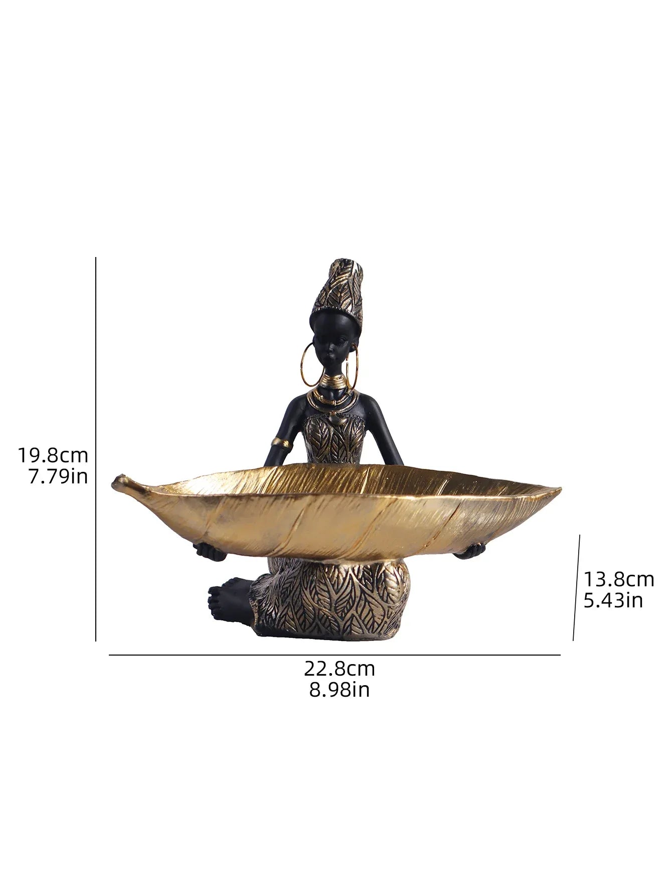 African Girl Resin Sculpture with Tray – Black & Gold Decor