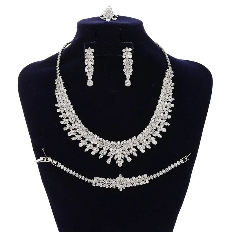 Bridal Zirconia Jewelry Set for Women – Luxury Necklace, Earrings, Ring & Bracelet Wedding Party Gift - SpyTrendz