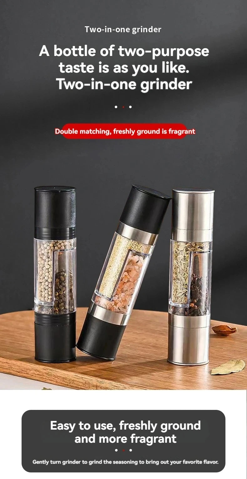 2-in-1 Manual Salt & Pepper Grinder – Adjustable Stainless Steel Spice Mill with Ceramic Grinder | Kitchen Seasoning Tool