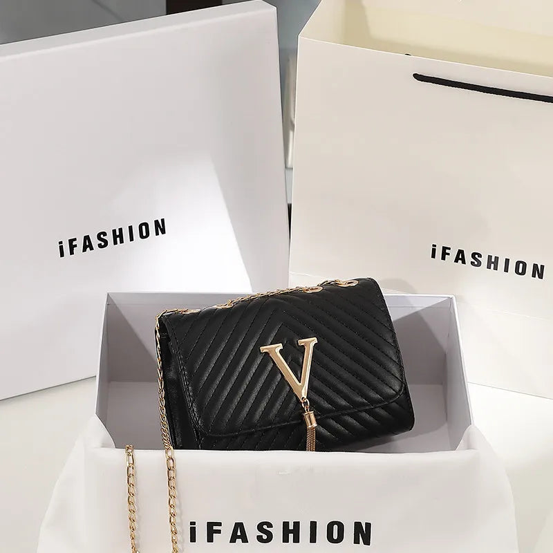 Luxury Embroidered Crossbody Bag – PU Leather Clutch with Sequins, Tassels & Chain Strap | Fashionable Flap Shoulder Purse for Parties