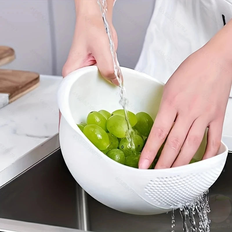 Rice Basket – Compact Plastic Drain Sieve for Rice, Fruits & Vegetables | Space-Saving Kitchen Strainer (White)