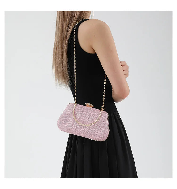 Luxury Glitter Evening Bag for Women – Elegant PU Leather Clutch Purse with Chain Strap, Designer Shoulder Bag for Party, Wedding & Banquet