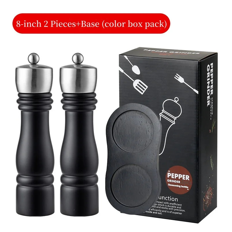 Manual Wooden Pepper Grinder – Adjustable Ceramic Salt and Pepper Mill with Stainless Steel Cap, Refillable Spice Grinder for Kitchen and Dining