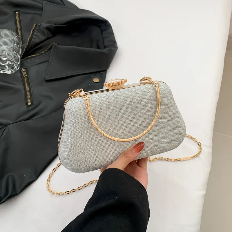 Luxury Glitter Evening Bag for Women – Elegant PU Leather Clutch Purse with Chain Strap, Designer Shoulder Bag for Party, Wedding & Banquet