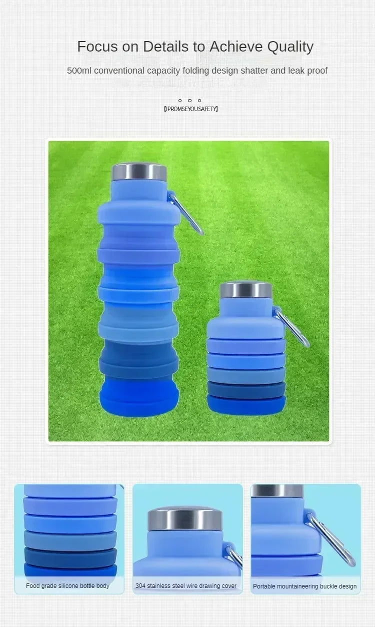 Portable Collapsible Silicone Water Bottle – 500ml Retractable Travel Cup for Sports, Cycling & Outdoor Adventures
