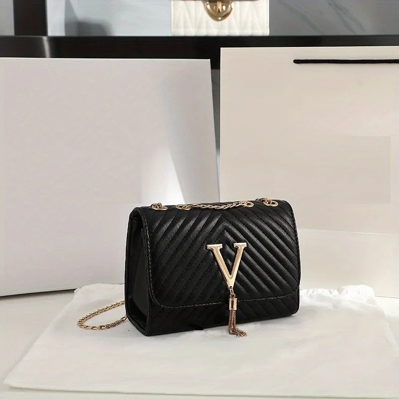 Luxury Embroidered Crossbody Bag – PU Leather Clutch with Sequins, Tassels & Chain Strap | Fashionable Flap Shoulder Purse for Parties