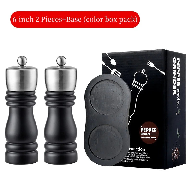 Manual Wooden Pepper Grinder – Adjustable Ceramic Salt and Pepper Mill with Stainless Steel Cap, Refillable Spice Grinder for Kitchen and Dining
