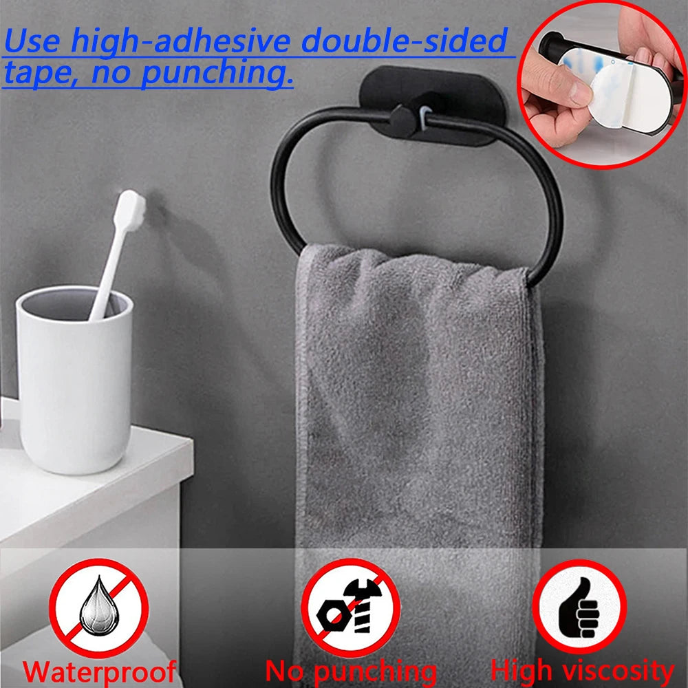 Self-Adhesive Stainless Steel Towel Rack – No-Drill Wall Mounted Towel Holder | Rotatable, Rustproof & Polished Bathroom & Kitchen Organizer