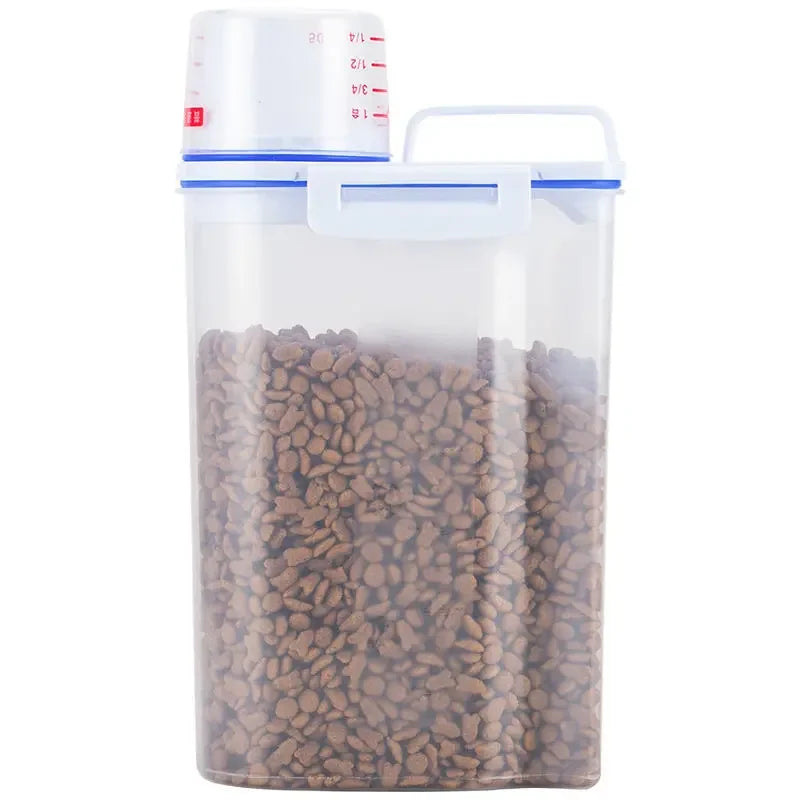 1.5kg/2kg Moisture-Proof Dog & Cat Food Pail with Measuring Cup (Plastic, BPA-Free) – Universal Pet Food Storage Solution