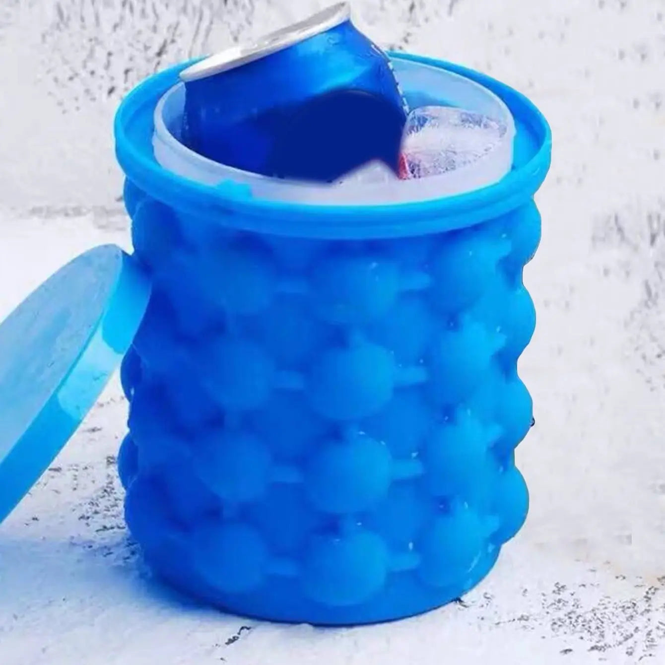 Silicone Ice Cube Maker – 3-in-1 Portable Ice Bucket for Whiskey, Wine & Beer | Space-Saving Kitchen Tool (Blue)