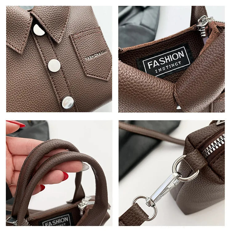 PU Leather Square Bag for Women – Compact Shoulder & Crossbody Handbag with Zipper Closure, Elegant Fashion Purse