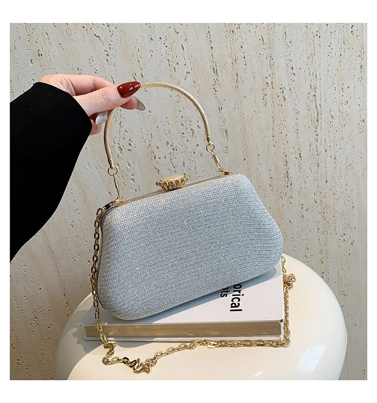 Luxury Glitter Evening Bag for Women – Elegant PU Leather Clutch Purse with Chain Strap, Designer Shoulder Bag for Party, Wedding & Banquet