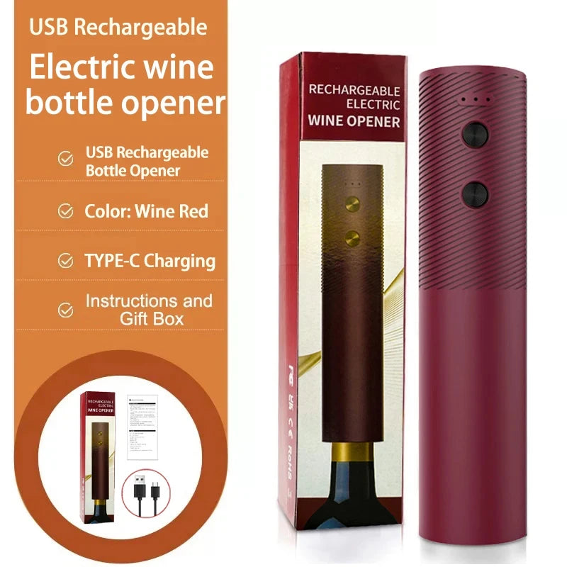 Electric Wine Bottle Opener – Automatic Rechargeable Corkscrew with One-Click Button | Cordless Red Wine Opener Kitchen Tool | USB Charging