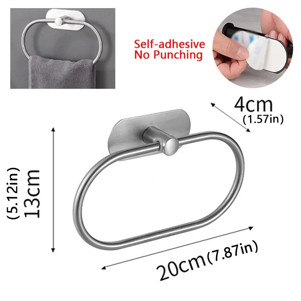 Self-Adhesive Stainless Steel Towel Rack – No-Drill Wall Mounted Towel Holder | Rotatable, Rustproof & Polished Bathroom & Kitchen Organizer