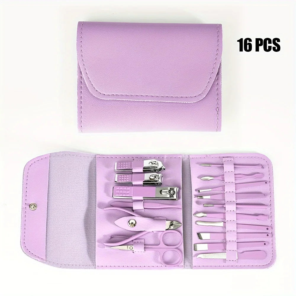 16pcs Professional Manicure & Pedicure Set – Stainless Steel Nail Clippers, Cuticle Nippers & Grooming Tools with Travel Case
