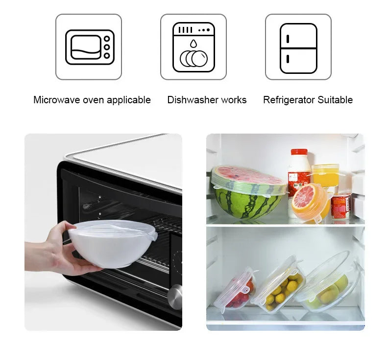 Silicone Stretch Lids 6-Piece Set – Reusable Fresh-Keeping Bowl Covers | Airtight Food Storage Lids for Refrigerator & Microwave