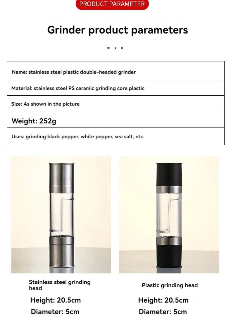 2-in-1 Manual Salt & Pepper Grinder – Adjustable Stainless Steel Spice Mill with Ceramic Grinder | Kitchen Seasoning Tool