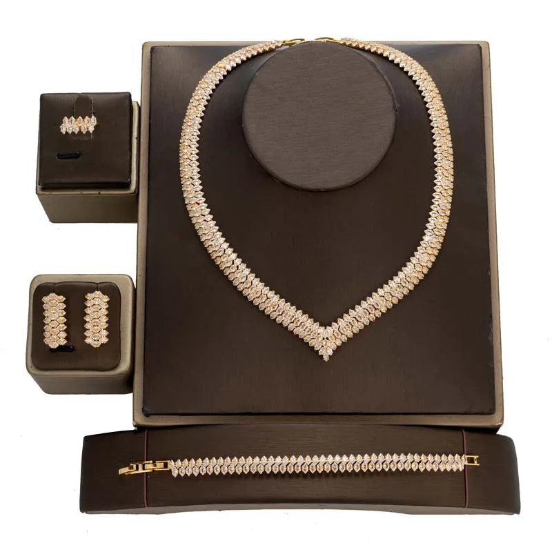 Luxury Bridal Jewelry Set for Women – Cubic Zirconia Necklace, Bracelet, Earrings & Ring | Wedding & Party Accessories