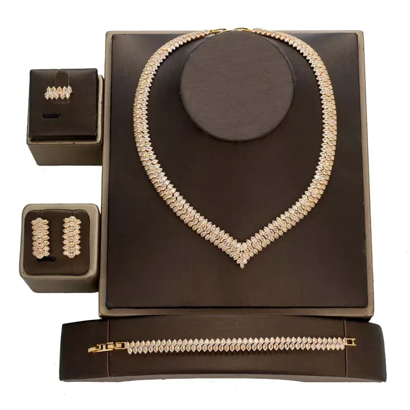 Luxury Bridal Jewelry Set for Women – Cubic Zirconia Necklace, Bracelet, Earrings & Ring | Wedding & Party Accessories - SpyTrendz