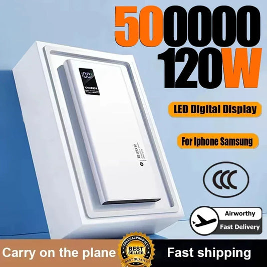 500000mAh Power Bank 120W Super Fast Charging Large Capacity Powerbank Portable Battery For iPhone Samsung Huawei - SpyTrendz