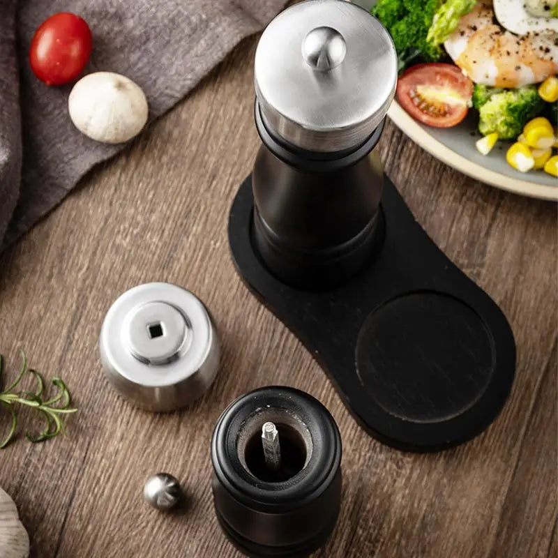 Manual Wooden Pepper Grinder – Adjustable Ceramic Salt and Pepper Mill with Stainless Steel Cap, Refillable Spice Grinder for Kitchen and Dining