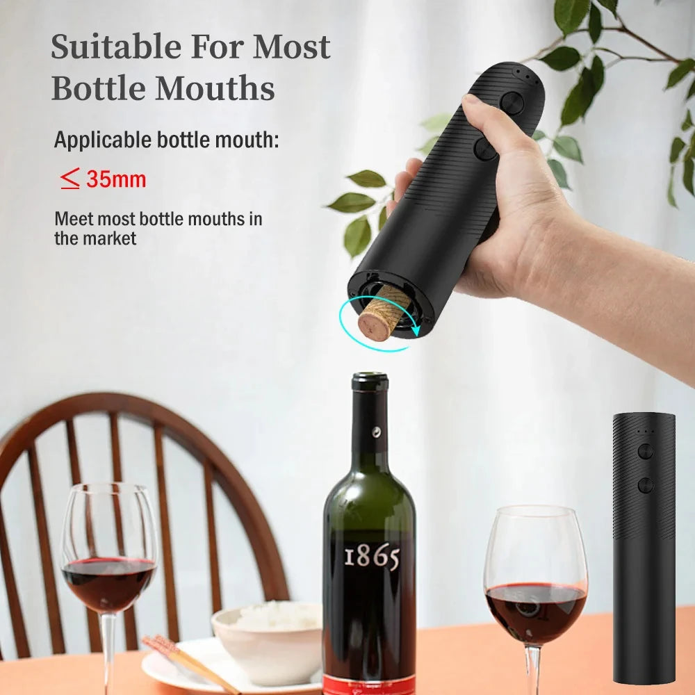 Electric Wine Bottle Opener – Automatic Rechargeable Corkscrew with One-Click Button | Cordless Red Wine Opener Kitchen Tool | USB Charging