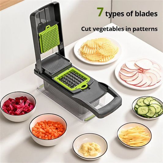 12/16pcs Multifunctional Vegetable Cutter & Slicer Set – Stainless Steel Fruit & Potato Peeler, Carrot Grater & Kitchen Tool Basket