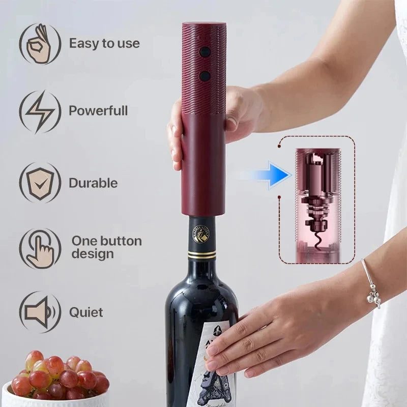 Electric Wine Bottle Opener – Automatic Rechargeable Corkscrew with One-Click Button | Cordless Red Wine Opener Kitchen Tool | USB Charging