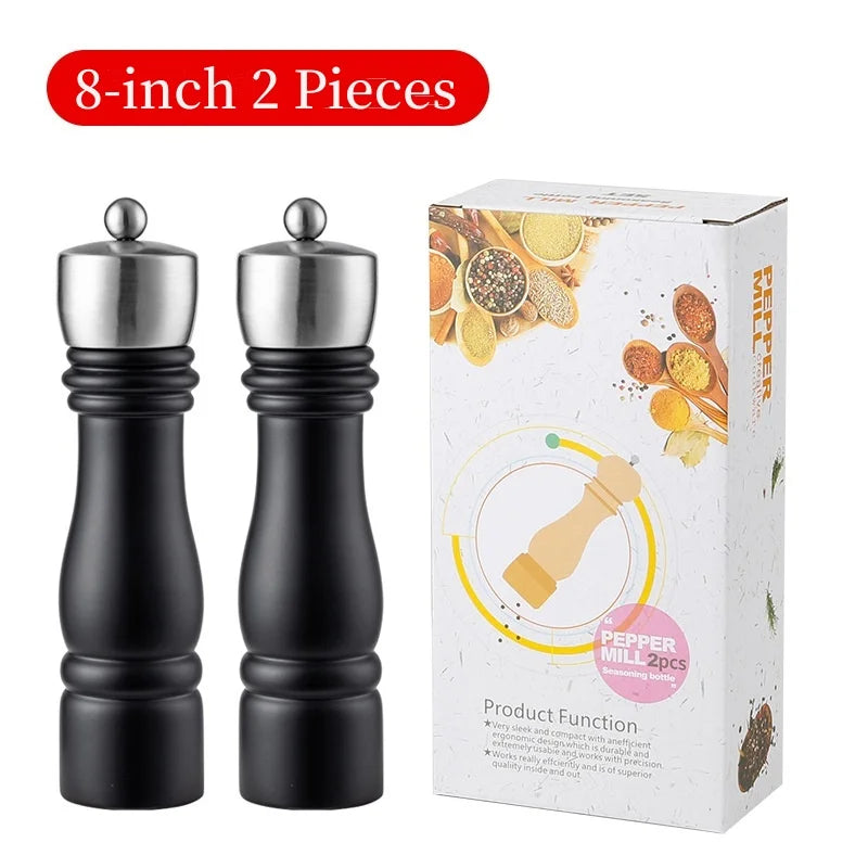 Manual Wooden Pepper Grinder – Adjustable Ceramic Salt and Pepper Mill with Stainless Steel Cap, Refillable Spice Grinder for Kitchen and Dining