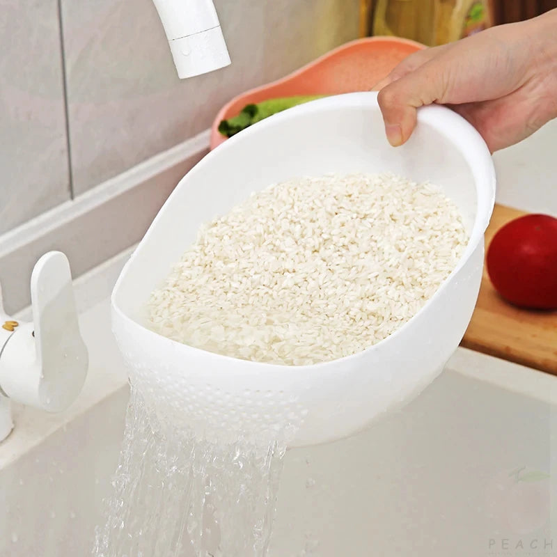 Rice Basket – Compact Plastic Drain Sieve for Rice, Fruits & Vegetables | Space-Saving Kitchen Strainer (White)
