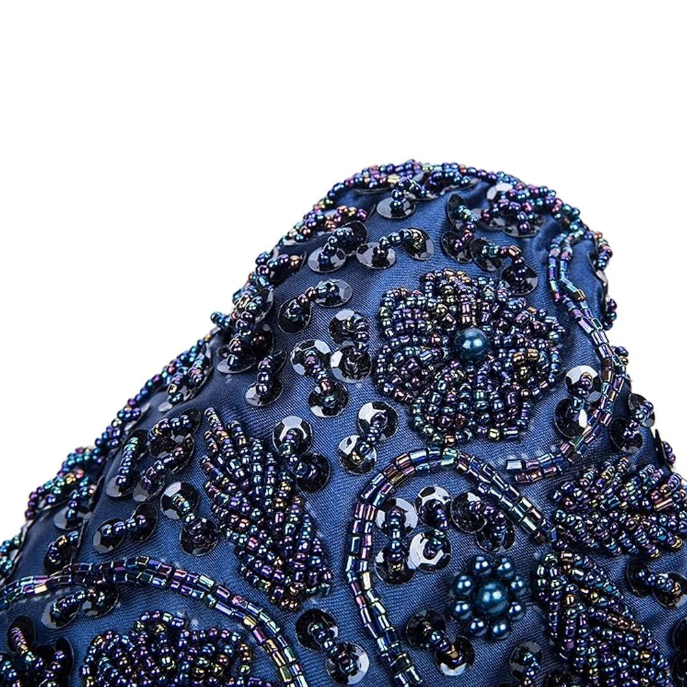 Retro Beaded Evening Clutch – Floral Sequin Baguette Purse with Kissing Lock | Vintage-Inspired Wedding & Party Handbag