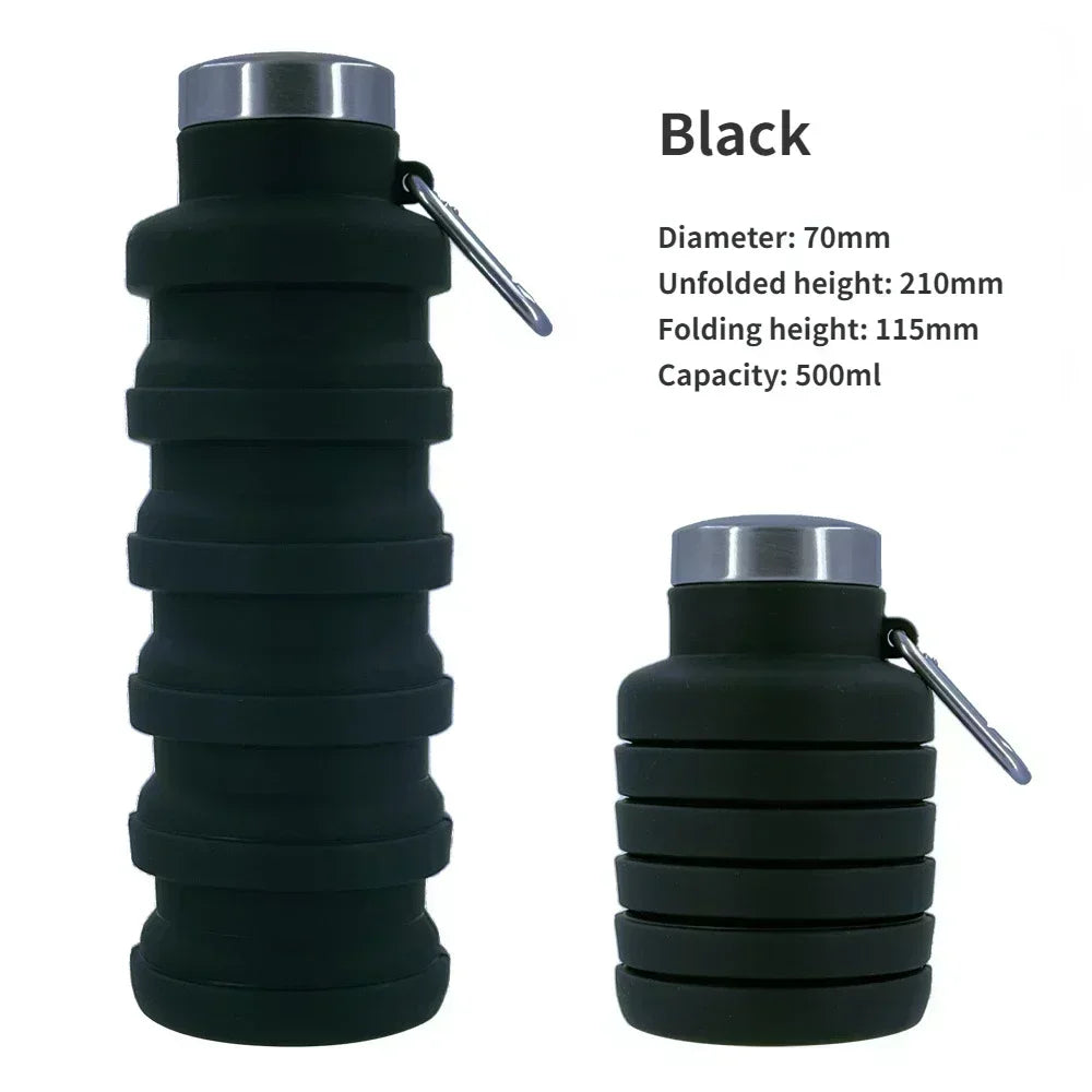 Portable Collapsible Silicone Water Bottle – 500ml Retractable Travel Cup for Sports, Cycling & Outdoor Adventures