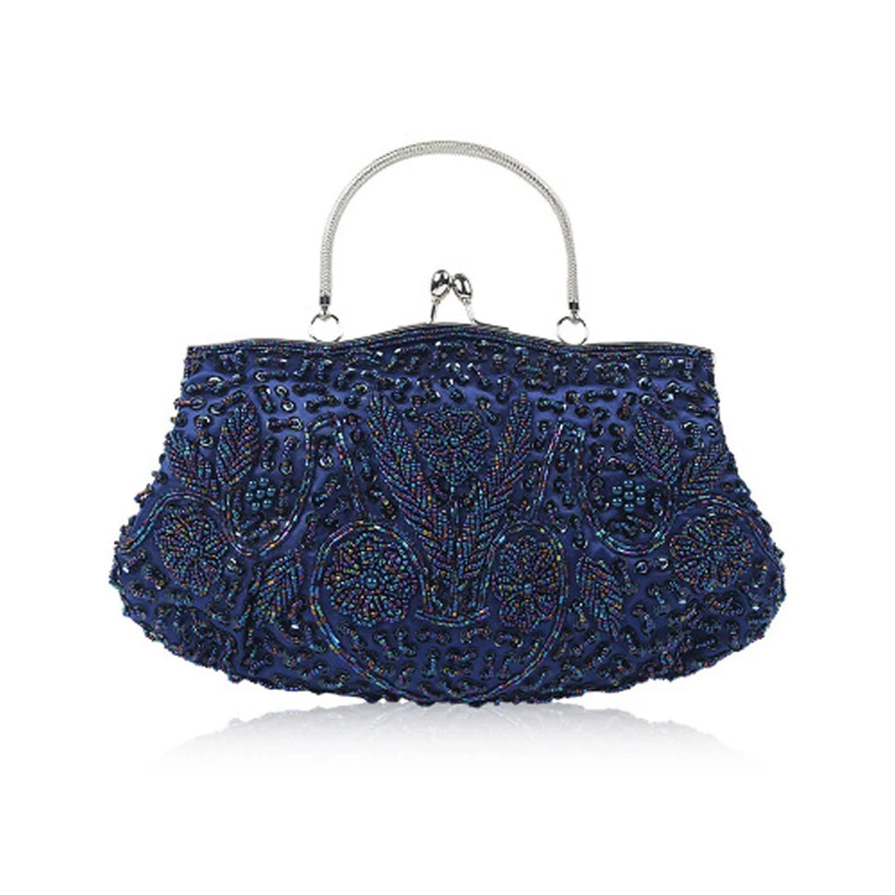 Retro Beaded Evening Clutch – Floral Sequin Baguette Purse with Kissing Lock | Vintage-Inspired Wedding & Party Handbag