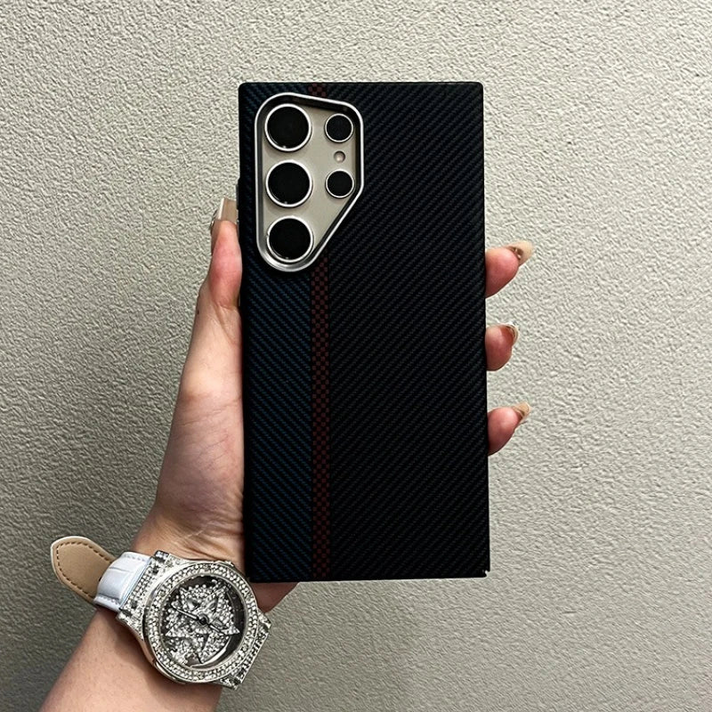 Abstract Geometric MagSafe Case for Samsung S23/S24/S25 Ultra – Alloy Lens Protection, Shockproof Carbon Fiber Texture Hard PC Back Cover