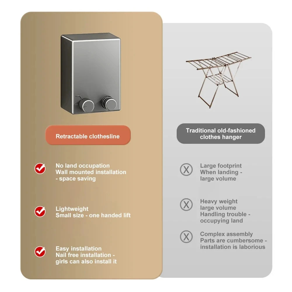 Retractable Clothesline β Wall-Mounted Stainless Steel Pull-Out Drying Rack for Indoor & Outdoor Use