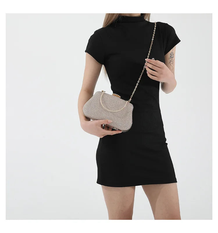 Luxury Glitter Evening Bag for Women – Elegant PU Leather Clutch Purse with Chain Strap, Designer Shoulder Bag for Party, Wedding & Banquet
