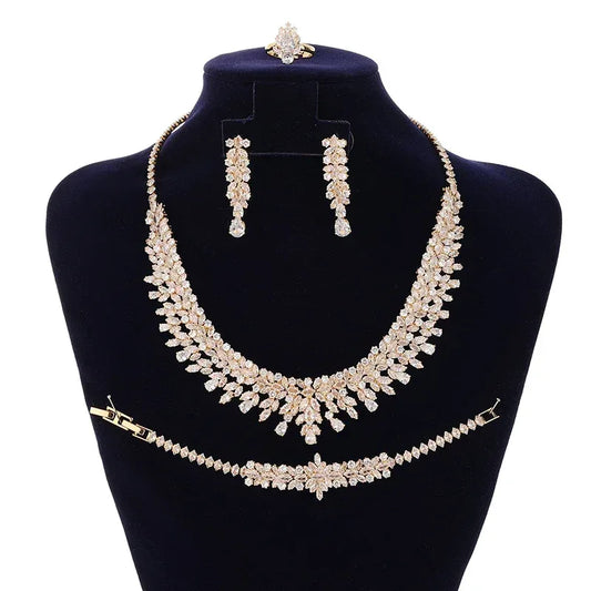 Bridal Zirconia Jewelry Set for Women – Luxury Necklace, Earrings, Ring & Bracelet Wedding Party Gift - SpyTrendz