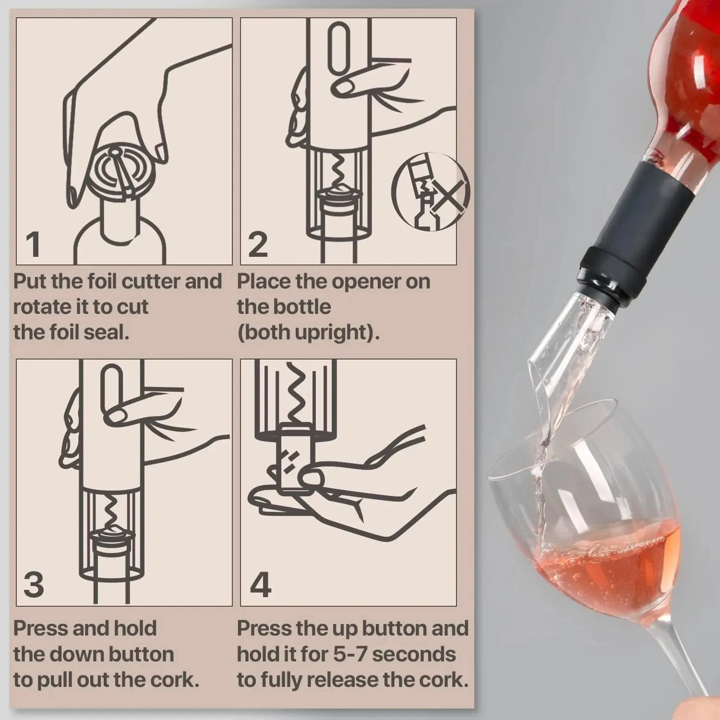 Electric Wine Bottle Opener – Automatic Rechargeable Corkscrew with One-Click Button | Cordless Red Wine Opener Kitchen Tool | USB Charging