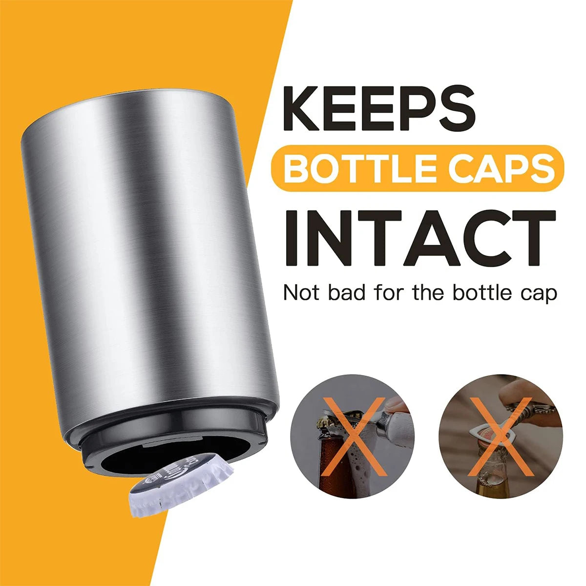 Advanced Stainless Steel Beer Bottle Opener – Semi-Automatic Bartender Tool | Press to Open, Quick & Portable Cap Remover