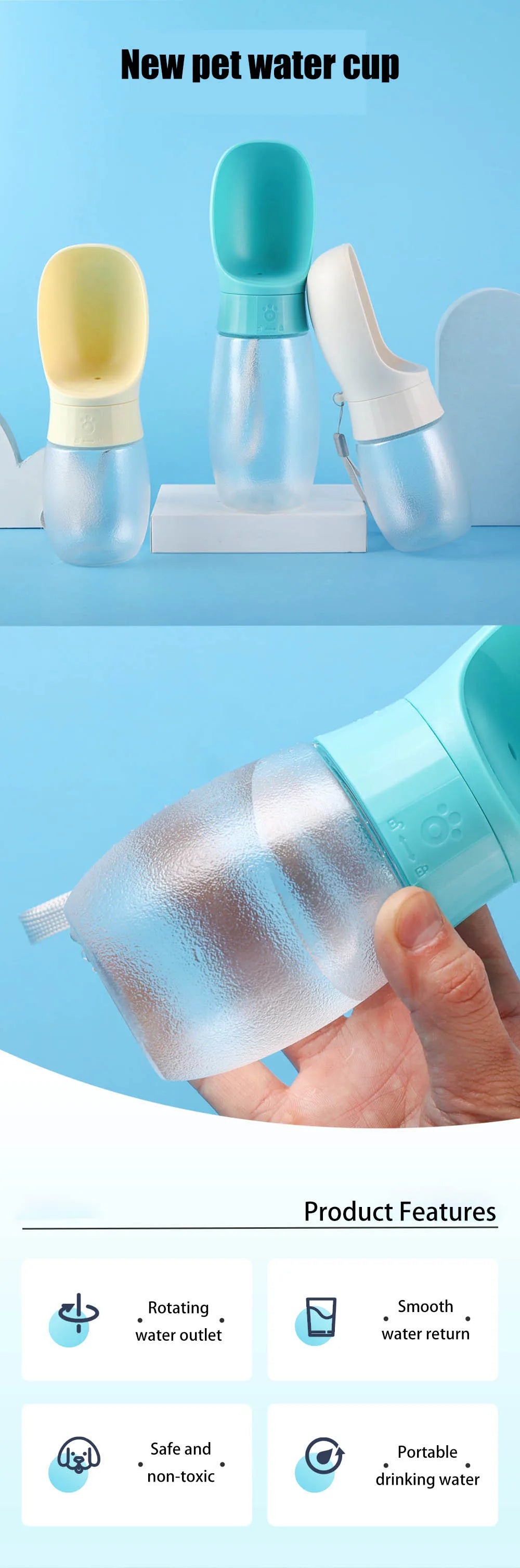 Stay Hydrated on the Go – 300ml & 500ml Travel Water Bottle for Dogs & Cats