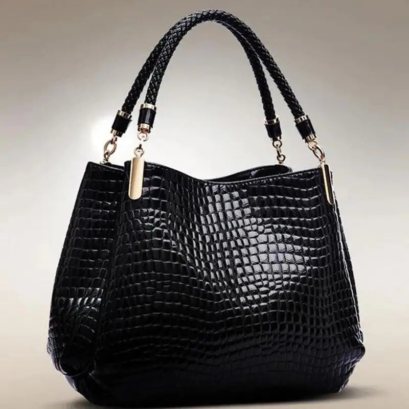 Large Capacity Crocodile Print Tote Bag – Fashionable PU Leather Bucket Shoulder Handbag | Spacious Zipper Closure Daily Commute & Shopping Bag
