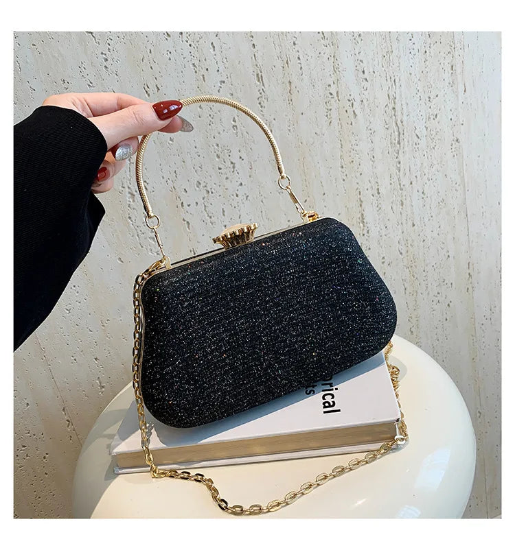 Luxury Glitter Evening Bag for Women – Elegant PU Leather Clutch Purse with Chain Strap, Designer Shoulder Bag for Party, Wedding & Banquet