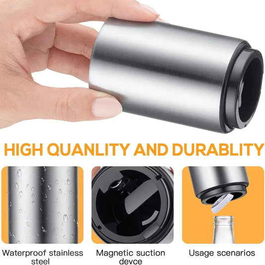 Advanced Stainless Steel Beer Bottle Opener – Semi-Automatic Bartender Tool | Press to Open, Quick & Portable Cap Remover - SpyTrendz