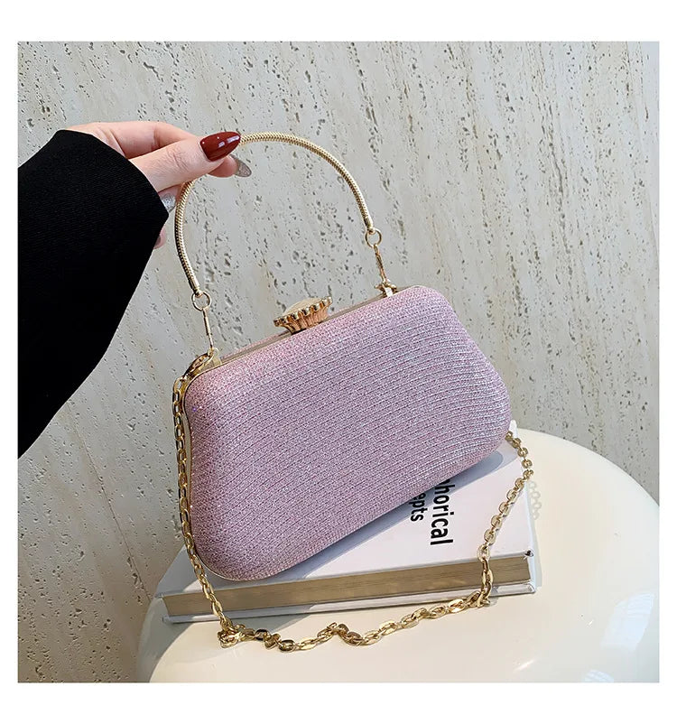 Luxury Glitter Evening Bag for Women – Elegant PU Leather Clutch Purse with Chain Strap, Designer Shoulder Bag for Party, Wedding & Banquet