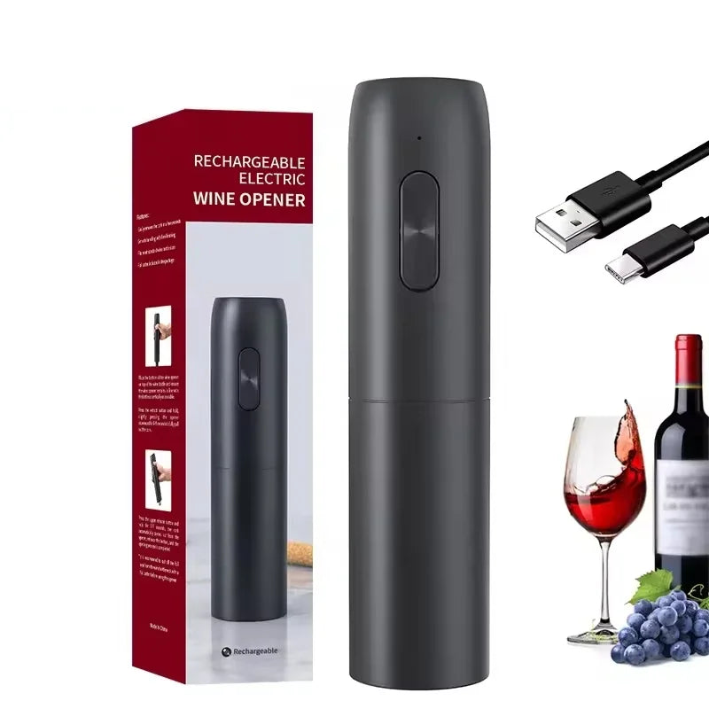 Rechargeable Electric Wine Bottle Opener Set with Foil Cutter, Pourer & Vacuum Stopper – Stainless Steel Automatic Corkscrew with Charging Base